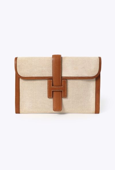 Hermès Vintage Toile H & Gold Courchevel Jige Clutch - 1
