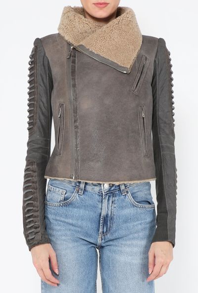 Rick Owens Shearling Leather Biker Jacket - 1