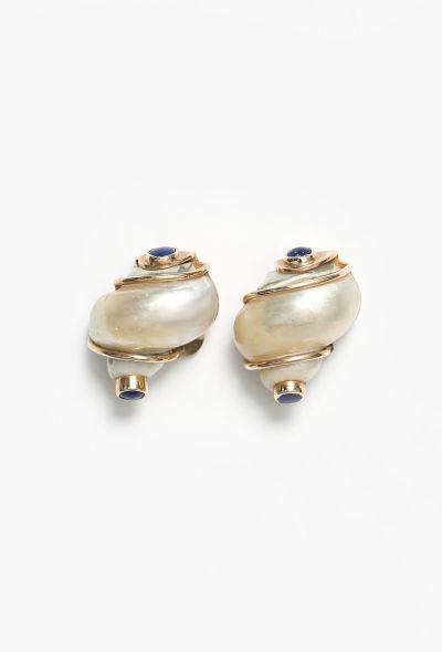 Vintage Fine Jewelry Seaman Schepps '70s Turbo Shell & Sapphire Earrings - 1