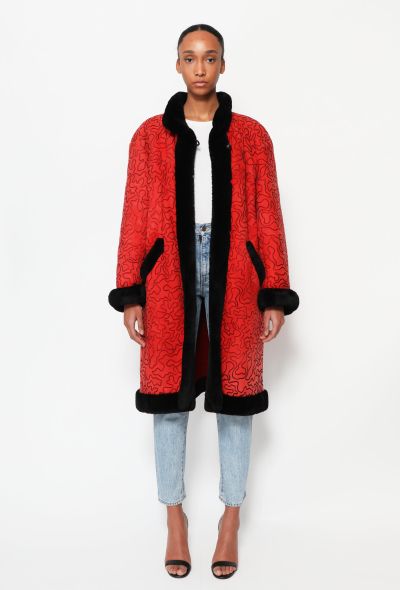                             Vintage Graphic Suede Shearling Coat - 1