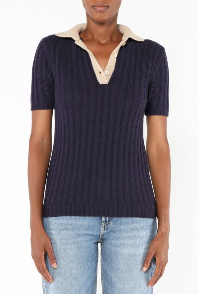 Prada Ribbed Cashmere Polo Top - 1