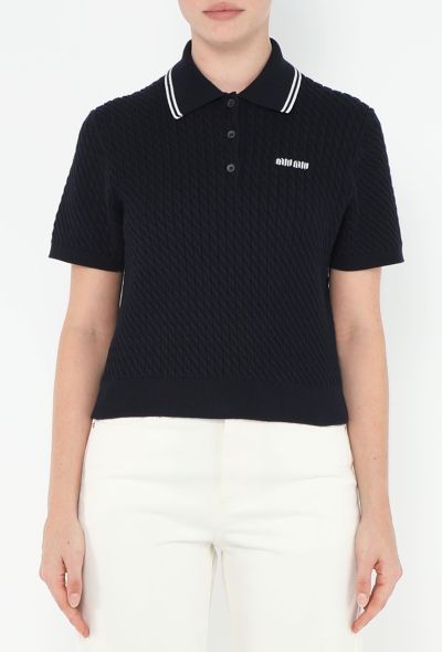 Miu Miu 2022 Cable-Knit Polo Top - 1