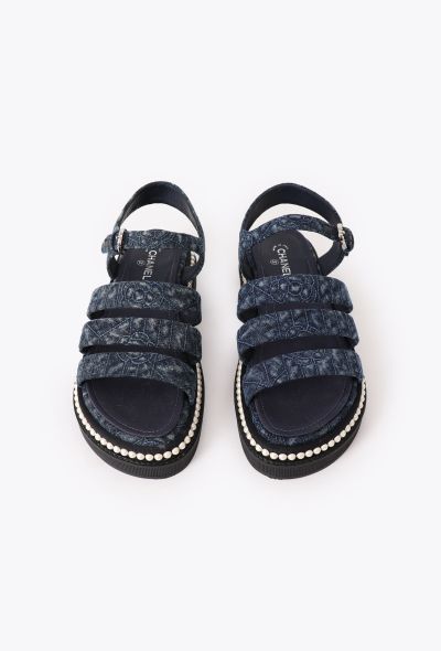Chanel 2019 Embellished 'CC' Denim Sandals - 2