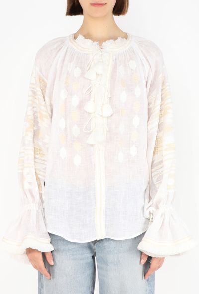 Vita Kin Embroidered Linen Tassel Top - 1