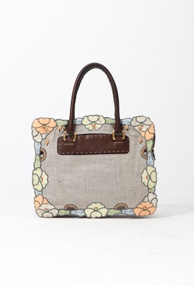                             Floral Leather & Canvas Bag - 1