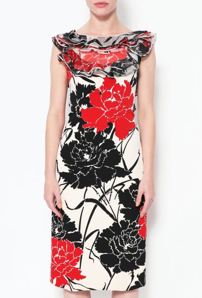                                         Galanos Floral Ruffled Silk Dress-2