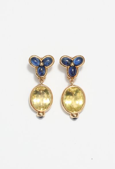                             18K Gold Floral Cabochon Drop Earrings - 1