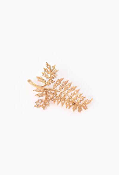 Vintage Fine Jewelry 18k Yellow Gold & Pearl Leaf Brooch - 2 Vintage Fine Jewelry 18k Yellow Gold & Pearl Leaf Brooch - 2
