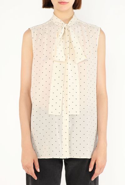 Céline Polka Dot Silk Lavallière Blouse - 1