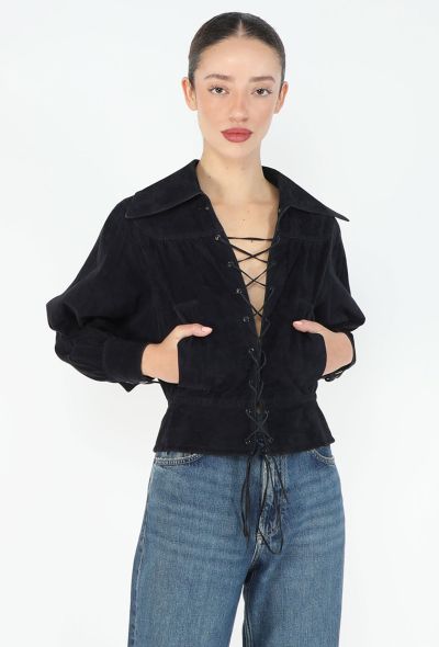 Ted Lapidus '70s Lace-Up Suede Top - 1