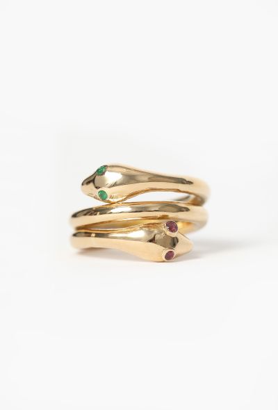 Vintage Fine Jewelry 18k Yellow Gold, Emerald & Ruby Snake Ring - 1