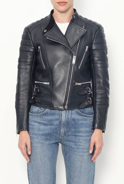 Céline Navy Leather Biker Jacket - 1