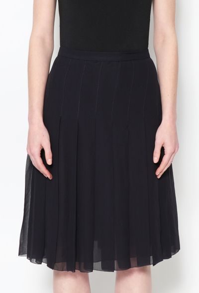 Chanel Navy Pleated Silk Skirt - 2