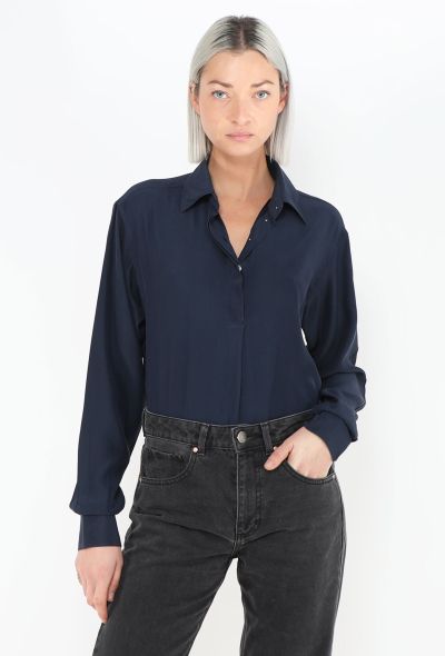 Céline Classic Navy Satin Blouse - 2