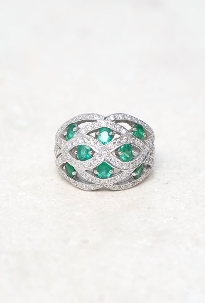 Vintage & Antique 18k Gold, Diamond & Emerald Dome Ring - 1