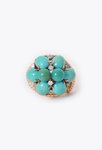 Vintage Fine Jewelry 14k Yellow Gold, Diamond & Turquoise Ring - 1 Vintage Fine Jewelry 14k Yellow Gold, Diamond & Turquoise Ring - 1