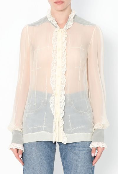 Balenciaga 2006 Lace Trim Silk Blouse - 1 Balenciaga 2006 Lace Trim Silk Blouse - 1
