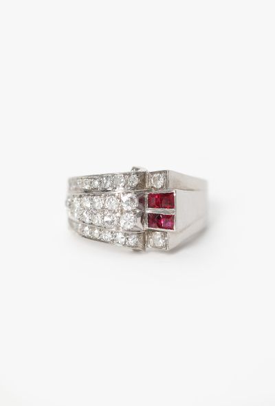 Vintage Fine Jewelry Art Déco Platinum, Ruby & Diamond Ring, 1950s - 1