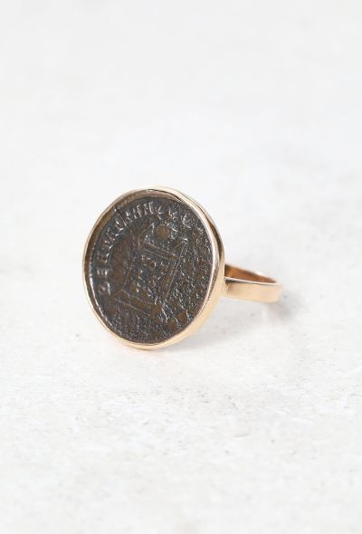                             18k Rose Gold Roman Nummus Coin Ring - 1