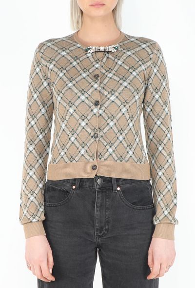 Miu Miu F/W 2020 Checkered Brooch Cardigan - 1