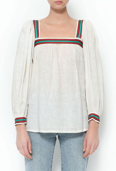 Saint Laurent 1977 Cotton Striped Trim Top - 1 Saint Laurent 1977 Cotton Striped Trim Top - 1