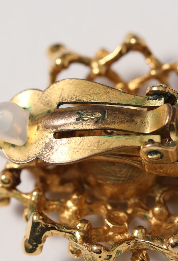 Saint Laurent Vintage Studded Heart Clip Earrings - 4 Saint Laurent Vintage Studded Heart Clip Earrings - 4