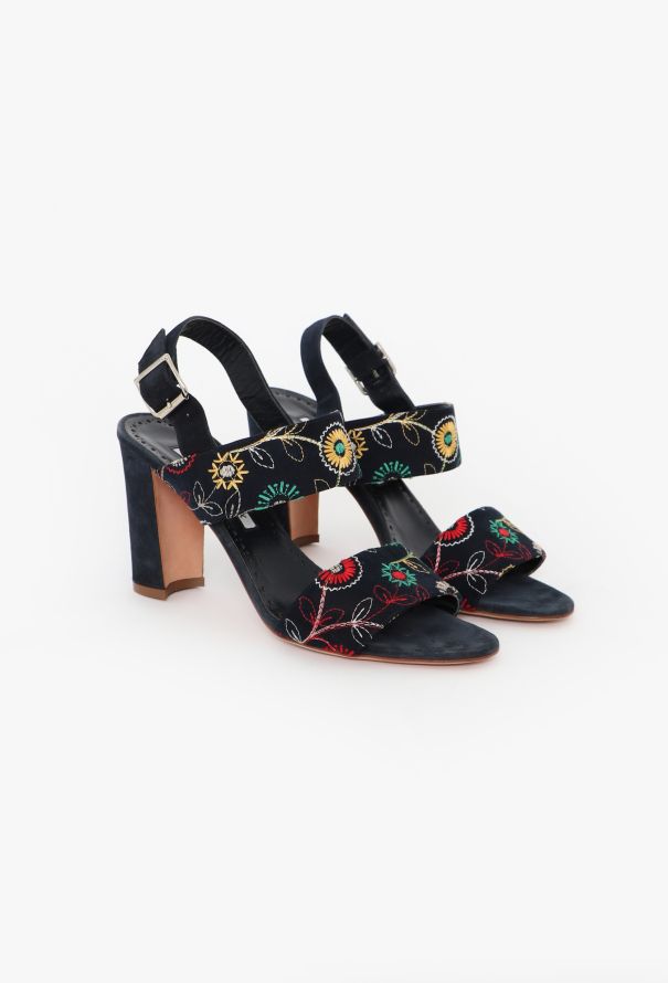 Manolo Blahnik Khan Embroidered Suede Sandals - 2 Manolo Blahnik Khan Embroidered Suede Sandals - 2
