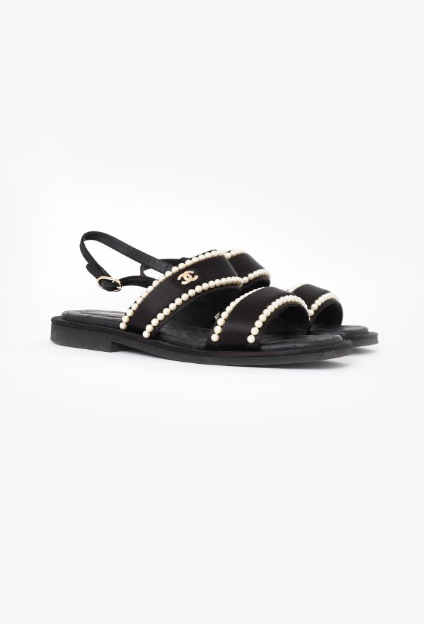 Chanel 2022 Embellished Satin 'CC' Sandals - 3 Chanel 2022 Embellished Satin 'CC' Sandals - 3