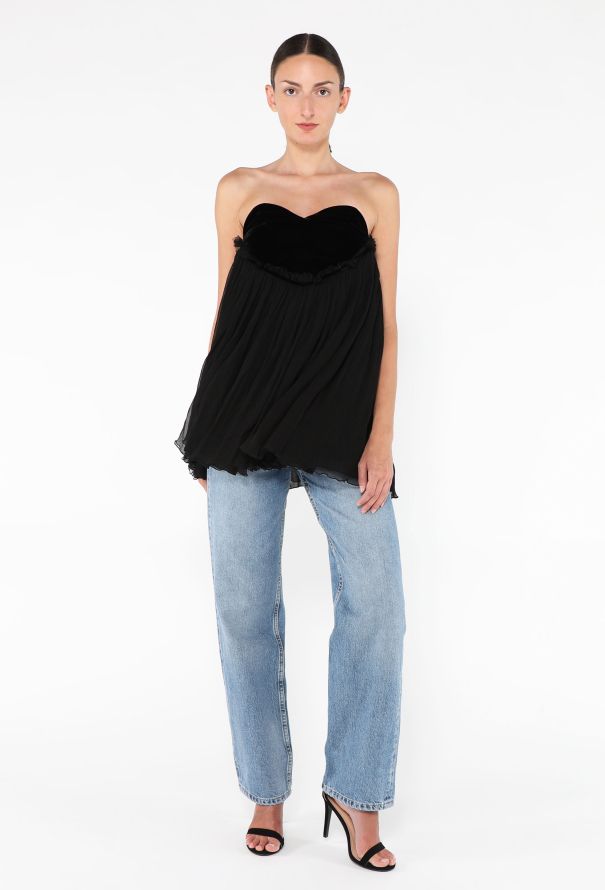 Saint Laurent 2019 Velvet & Chiffon Bustier Top - 2