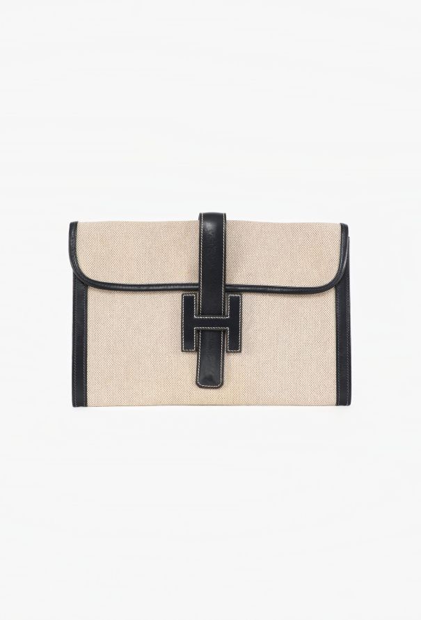 Hermès Vintage Toile H & Navy Box Jige Clutch - 1