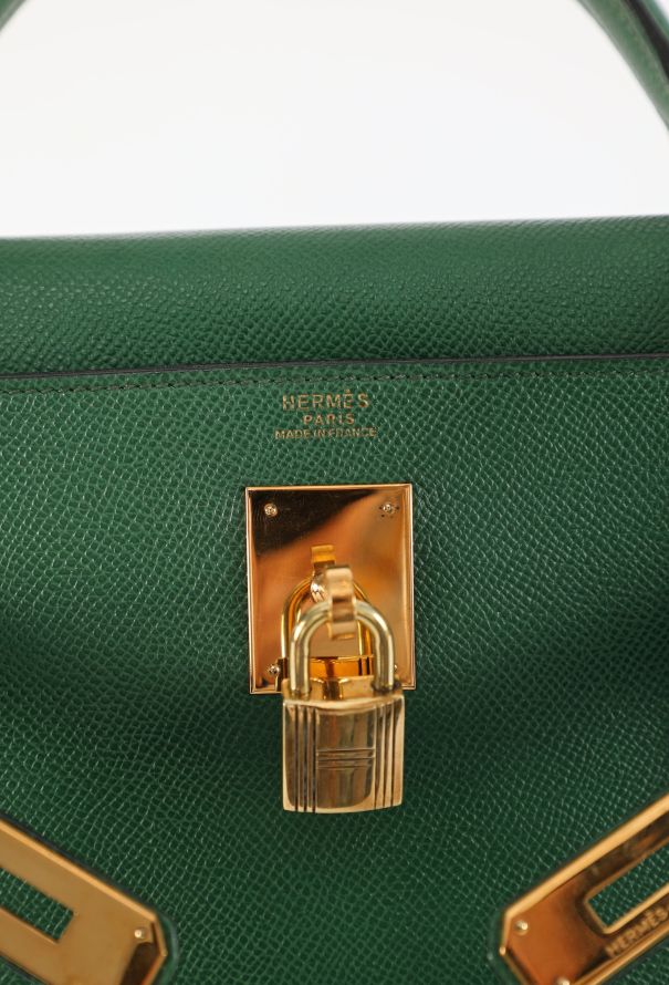 Hermès Vert Bengale Courchevel Kelly Retourné 32, 1989 - 14