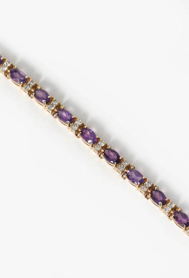 Modern Fine Jewelry 14K Yellow Gold, Diamond  & Amethyst Tennis Bracelet - 3