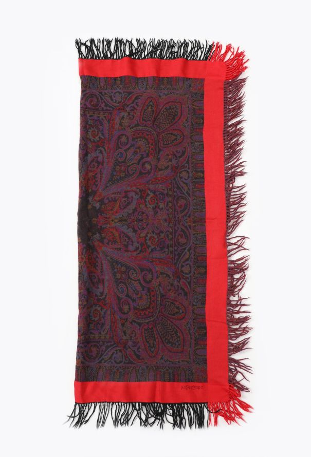 Saint Laurent Vintage Embroidered Paisley Tassel Scarf - 5 Saint Laurent Vintage Embroidered Paisley Tassel Scarf - 5