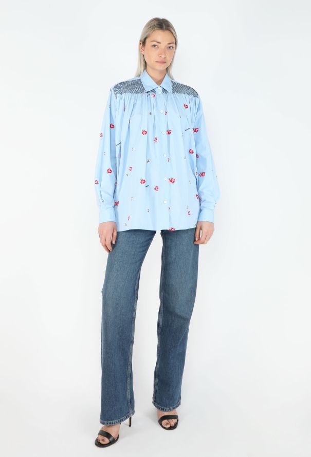 Miu Miu 2019 Embroidered Shirred Blouse - 3
