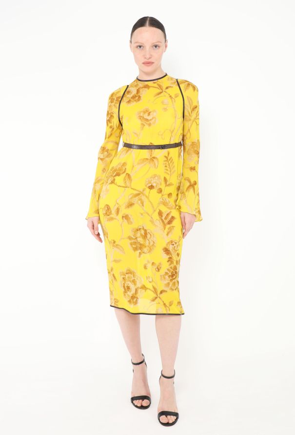 Prada '90s Floral Georgette Belted Dress - 1