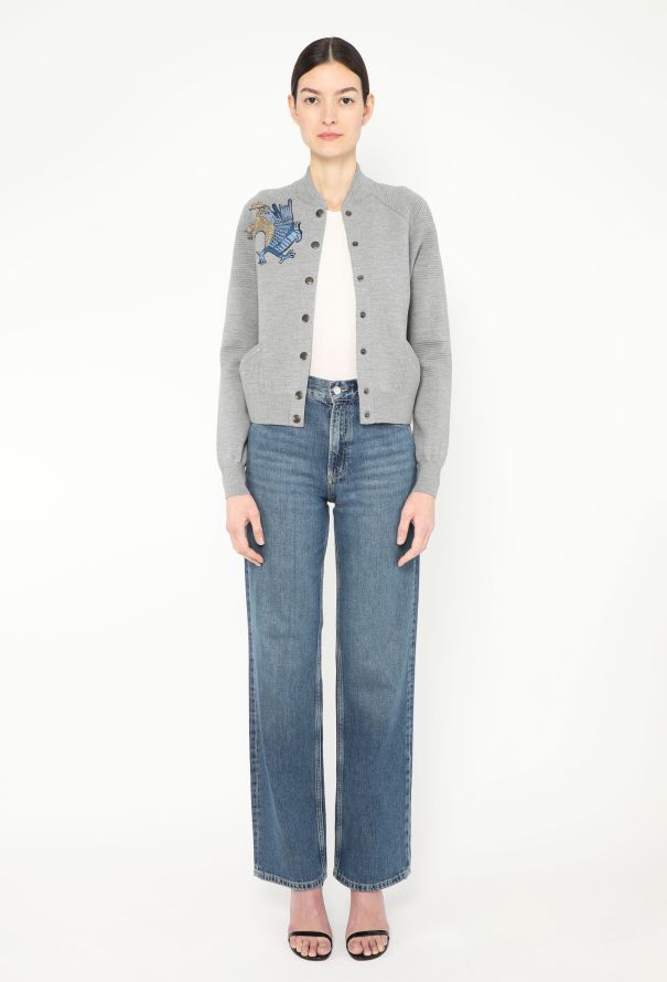 Alexander McQueen Embroidered Griffin Ribbed Cardigan - 3 Alexander McQueen Embroidered Griffin Ribbed Cardigan - 3