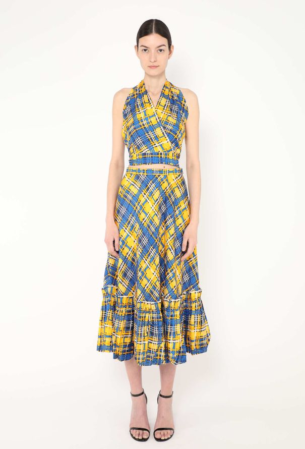 Saint Laurent Vintage Ruffled Plaid Halter Ensemble - 1