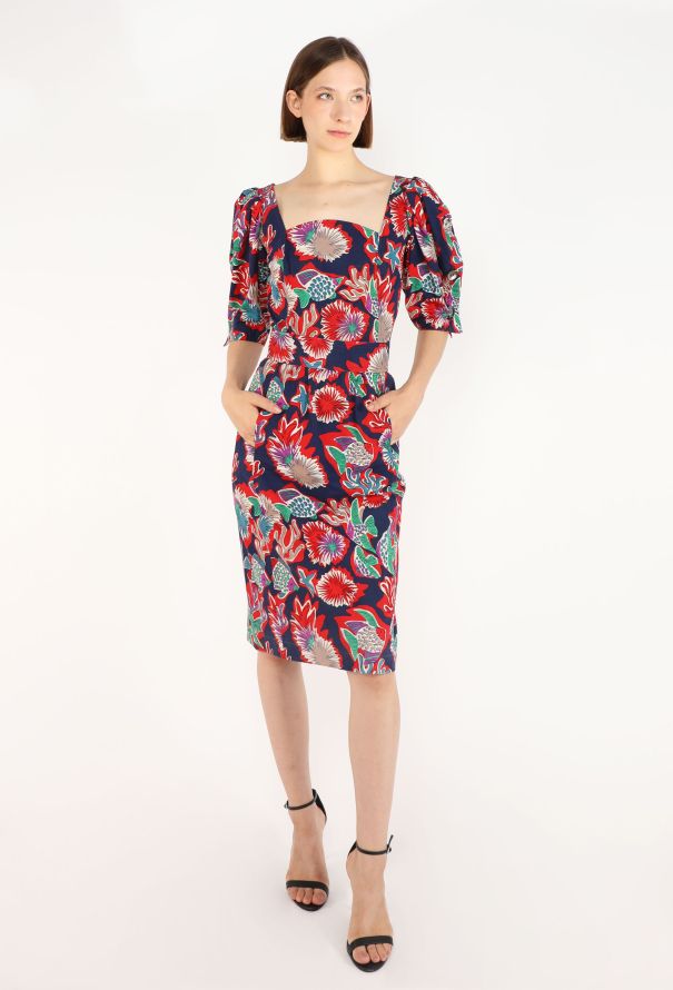 Saint Laurent Seashell Print Cotton Dress, 1980s - 1