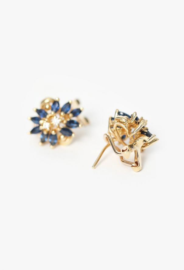Modern Fine Jewelry 14K Yellow Gold, Diamond & Sapphire Earrings - 3