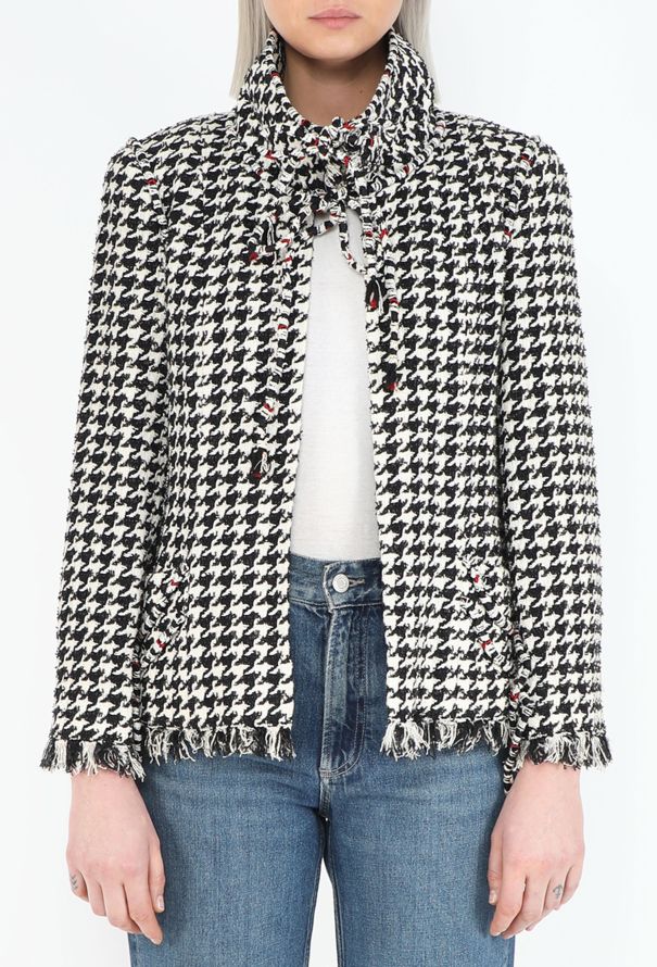 Chanel Houndstooth Tweed High-Collar Jacket - 1