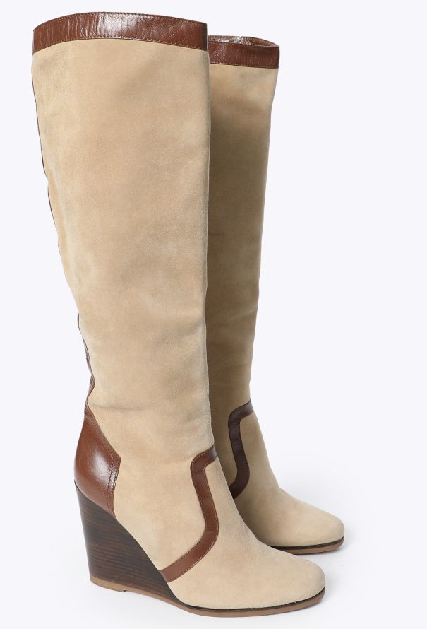 Hermès Suede Leather Trim Wedge Boots - 2