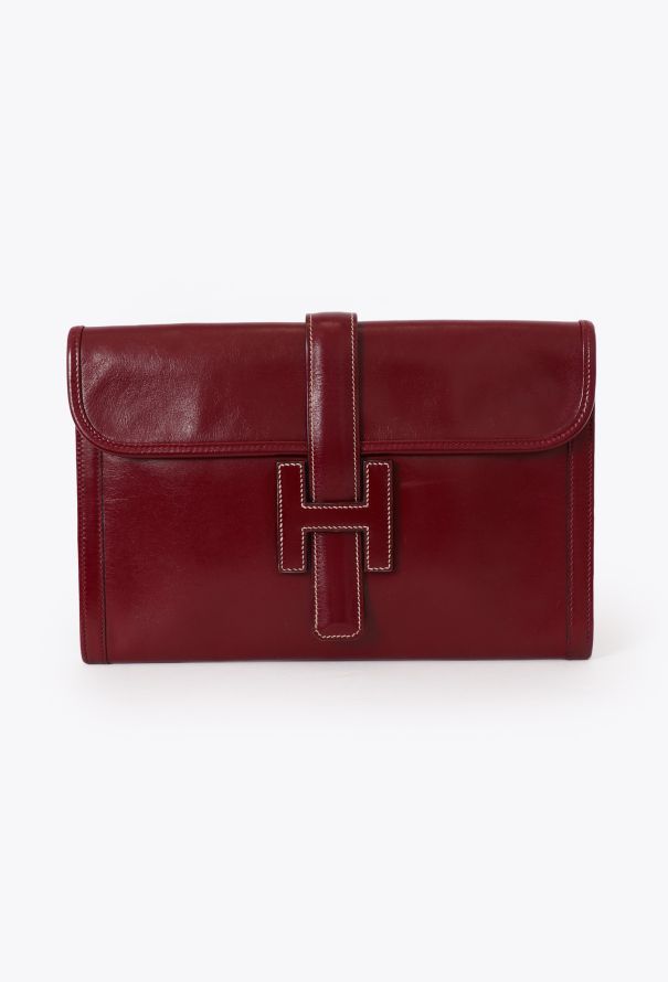 Hermès '80s Burgundy Box Jige Clutch - 1