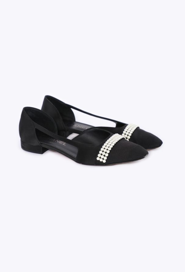 Chanel Pearl-Embellished D'Orsay Flats - 3