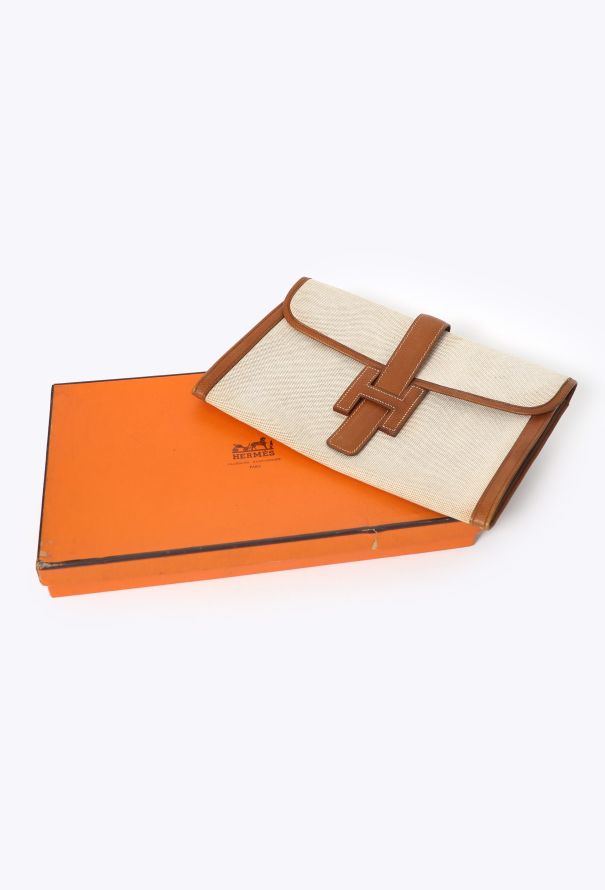 Hermès Vintage Toile H & Gold Courchevel Jige Clutch - 2
