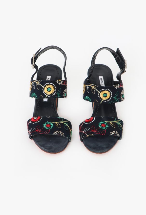 Manolo Blahnik Khan Embroidered Suede Sandals - 3 Manolo Blahnik Khan Embroidered Suede Sandals - 3