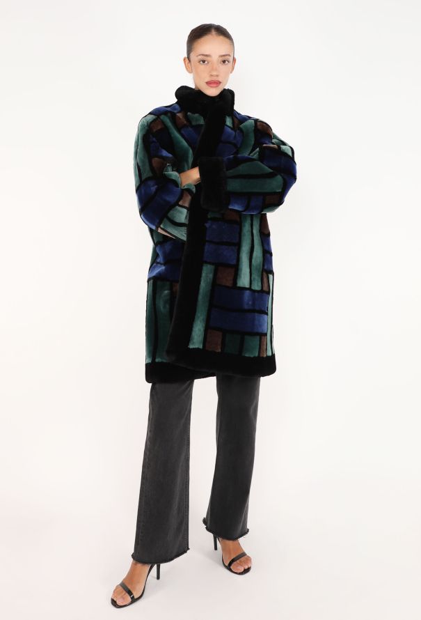 Dior Shearling Mosaic Fur Coat, 1980s - 5
