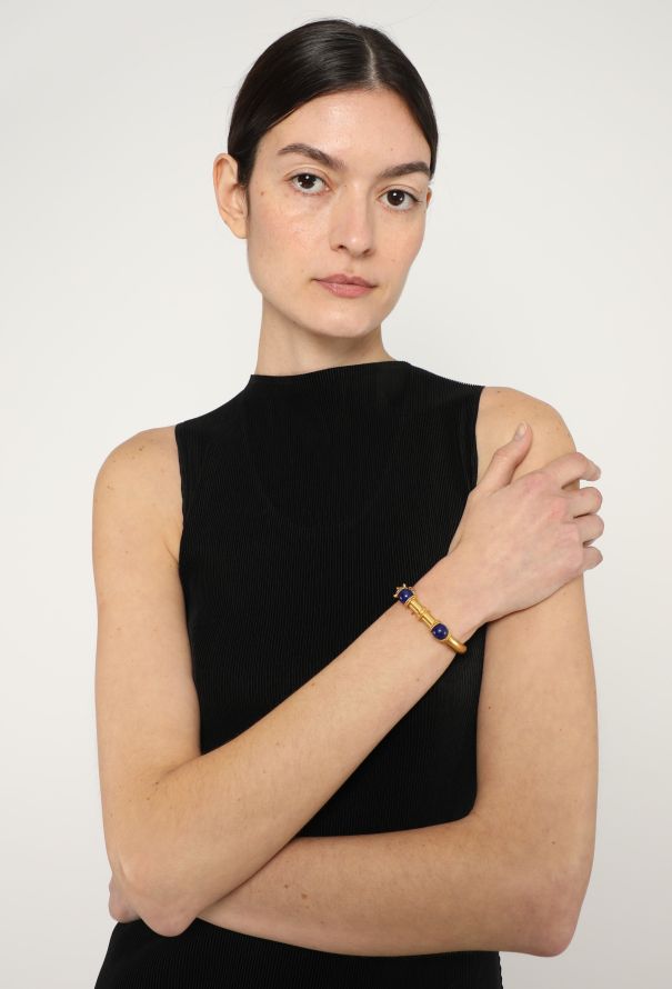 Vintage Fine Jewelry Antique 18k Yellow Gold & Lapis Lazuli Bangle - 2 Vintage Fine Jewelry Antique 18k Yellow Gold & Lapis Lazuli Bangle - 2