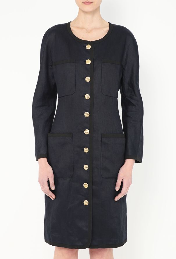 Chanel 1992 Linen Grosgrain Pocket Dress - 2 Chanel 1992 Linen Grosgrain Pocket Dress - 2