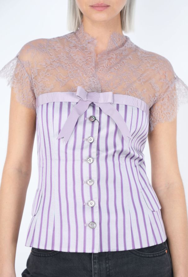 Alexander McQueen 2005 Striped Chantilly Blouse - 5