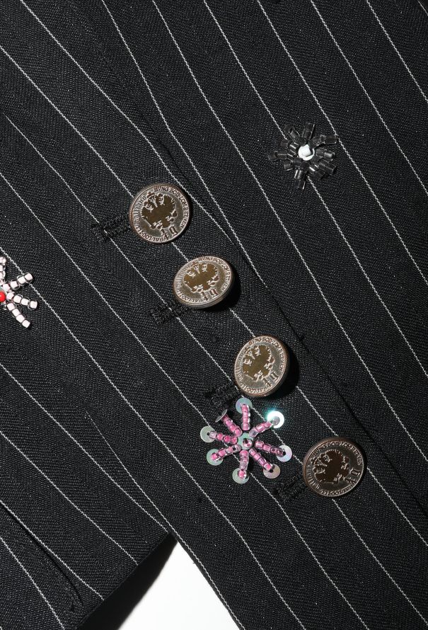 John Galliano Floral Beaded Pinstripe Suit - 11